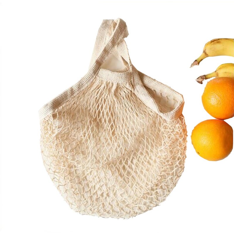 Ahyuan Reusable Cotton Mesh Grocery Bags Cotton String Bag Net Shopping Mesh Bags Pack of 3 (Beige) - Image 2
